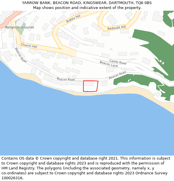 YARROW BANK, BEACON ROAD, KINGSWEAR, DARTMOUTH, TQ6 0BS: Location map and indicative extent of plot