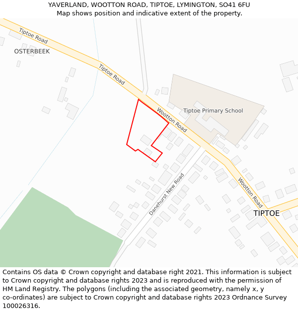 YAVERLAND, WOOTTON ROAD, TIPTOE, LYMINGTON, SO41 6FU: Location map and indicative extent of plot