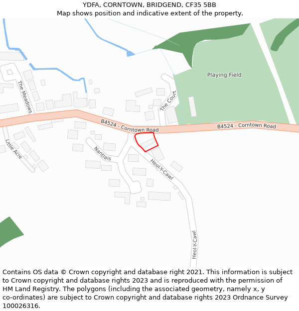 YDFA, CORNTOWN, BRIDGEND, CF35 5BB: Location map and indicative extent of plot