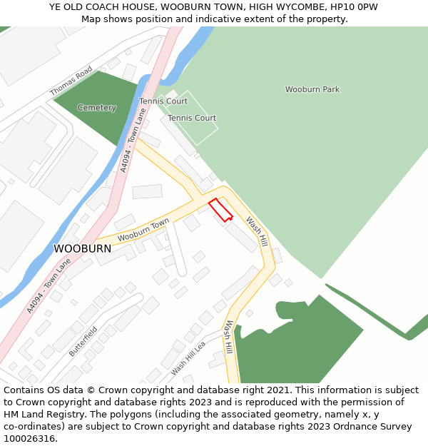 YE OLD COACH HOUSE, WOOBURN TOWN, HIGH WYCOMBE, HP10 0PW: Location map and indicative extent of plot