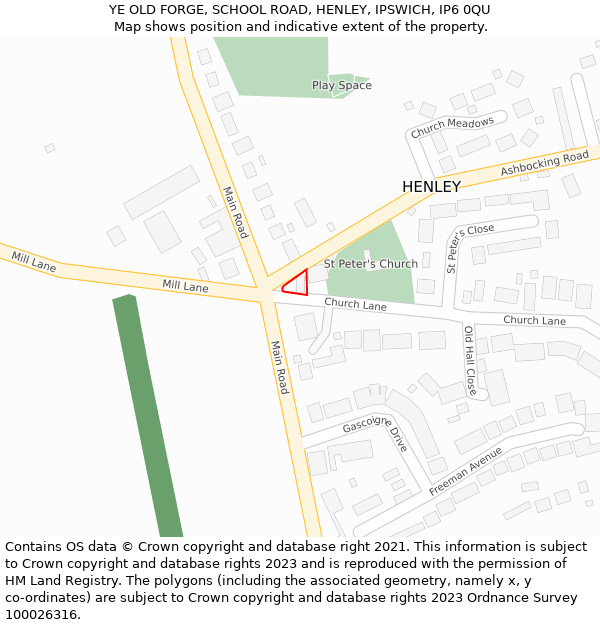 YE OLD FORGE, SCHOOL ROAD, HENLEY, IPSWICH, IP6 0QU: Location map and indicative extent of plot