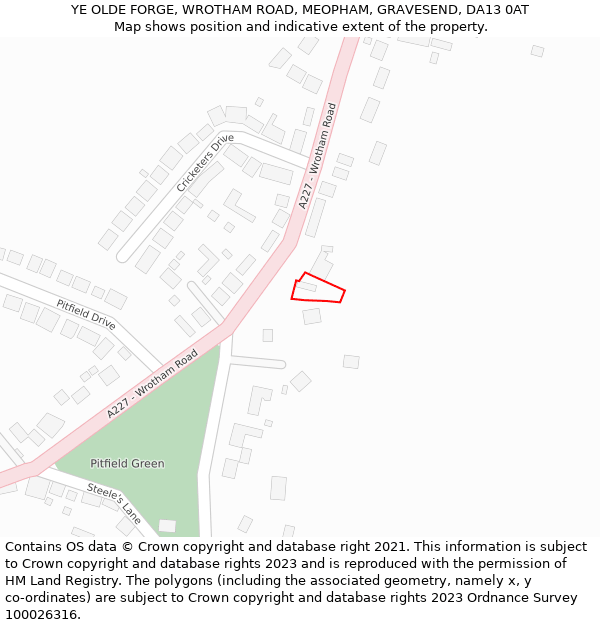 YE OLDE FORGE, WROTHAM ROAD, MEOPHAM, GRAVESEND, DA13 0AT: Location map and indicative extent of plot
