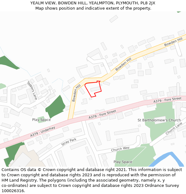 YEALM VIEW, BOWDEN HILL, YEALMPTON, PLYMOUTH, PL8 2JX: Location map and indicative extent of plot