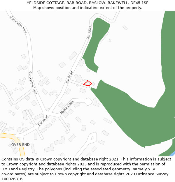 YELDSIDE COTTAGE, BAR ROAD, BASLOW, BAKEWELL, DE45 1SF: Location map and indicative extent of plot