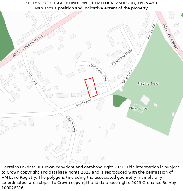 YELLAND COTTAGE, BLIND LANE, CHALLOCK, ASHFORD, TN25 4AU: Location map and indicative extent of plot