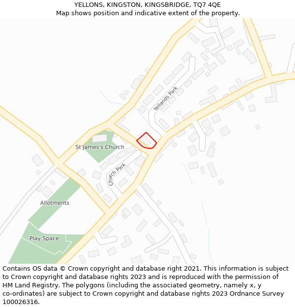 YELLONS, KINGSTON, KINGSBRIDGE, TQ7 4QE: Location map and indicative extent of plot