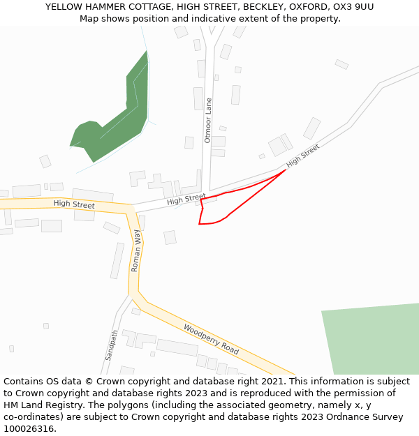 YELLOW HAMMER COTTAGE, HIGH STREET, BECKLEY, OXFORD, OX3 9UU: Location map and indicative extent of plot
