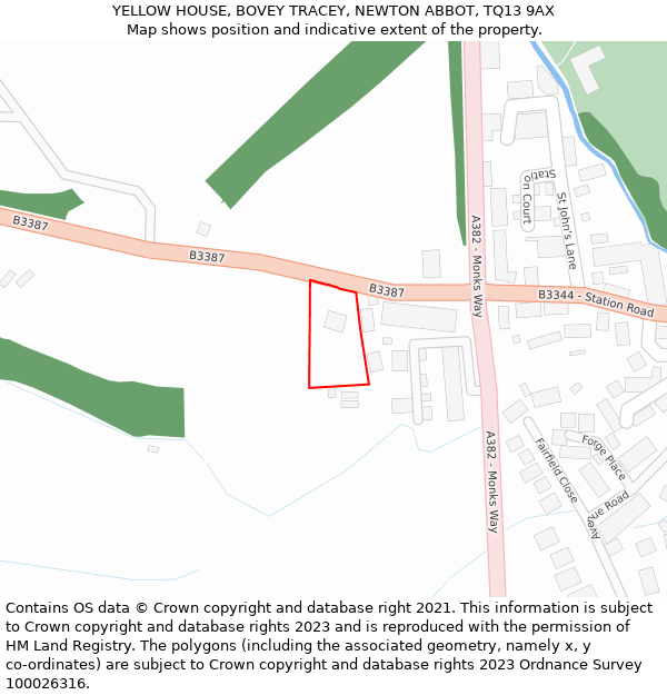 YELLOW HOUSE, BOVEY TRACEY, NEWTON ABBOT, TQ13 9AX: Location map and indicative extent of plot