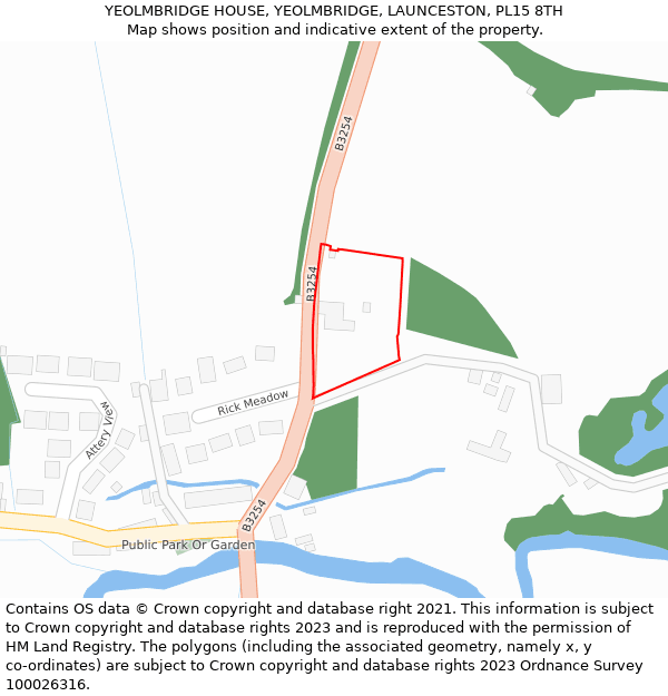 YEOLMBRIDGE HOUSE, YEOLMBRIDGE, LAUNCESTON, PL15 8TH: Location map and indicative extent of plot
