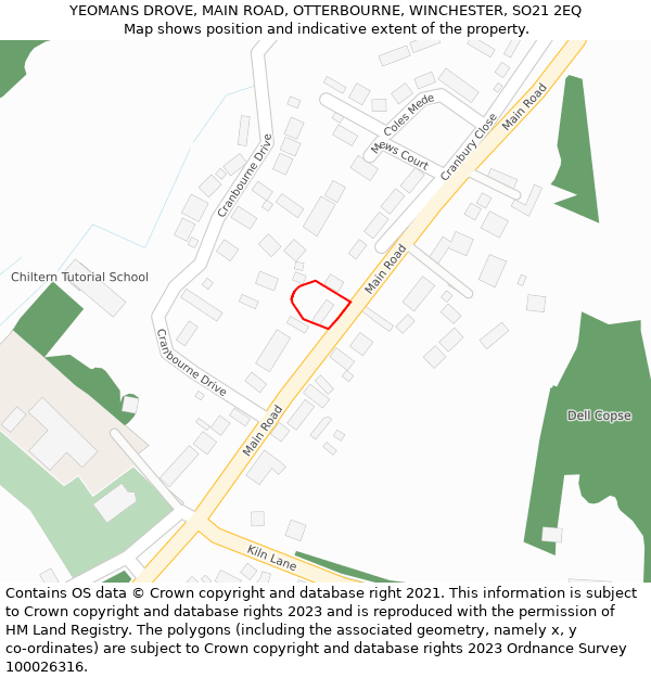 YEOMANS DROVE, MAIN ROAD, OTTERBOURNE, WINCHESTER, SO21 2EQ: Location map and indicative extent of plot