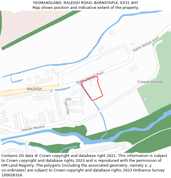 YEOMANSLAND, RALEIGH ROAD, BARNSTAPLE, EX31 4HY: Location map and indicative extent of plot