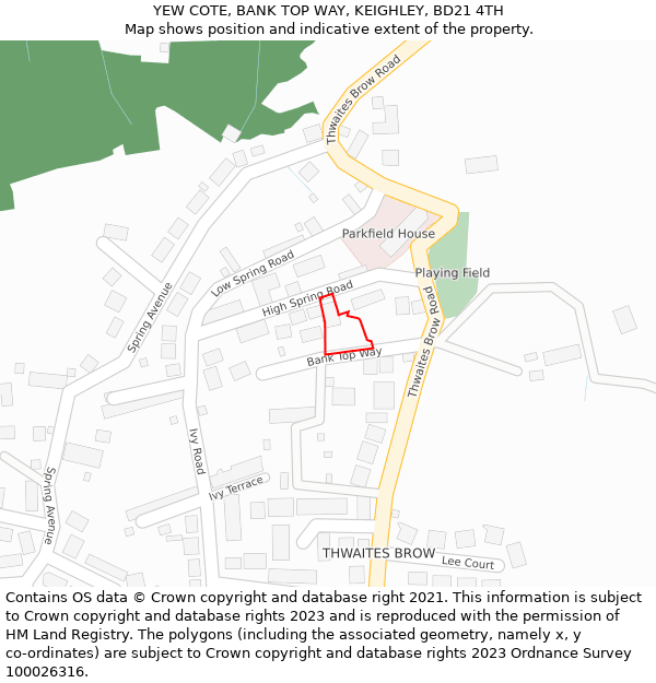 YEW COTE, BANK TOP WAY, KEIGHLEY, BD21 4TH: Location map and indicative extent of plot