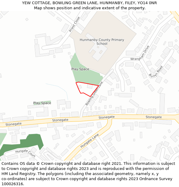YEW COTTAGE, BOWLING GREEN LANE, HUNMANBY, FILEY, YO14 0NR: Location map and indicative extent of plot