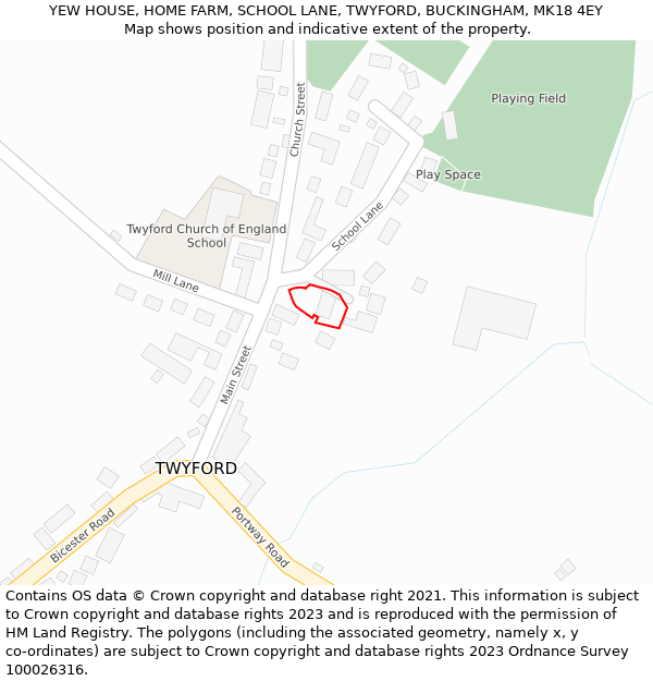 YEW HOUSE, HOME FARM, SCHOOL LANE, TWYFORD, BUCKINGHAM, MK18 4EY: Location map and indicative extent of plot