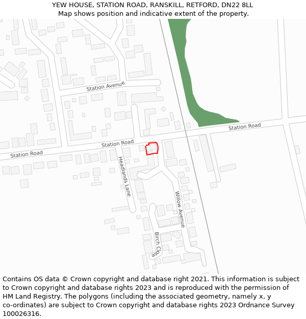 YEW HOUSE, STATION ROAD, RANSKILL, RETFORD, DN22 8LL: Location map and indicative extent of plot