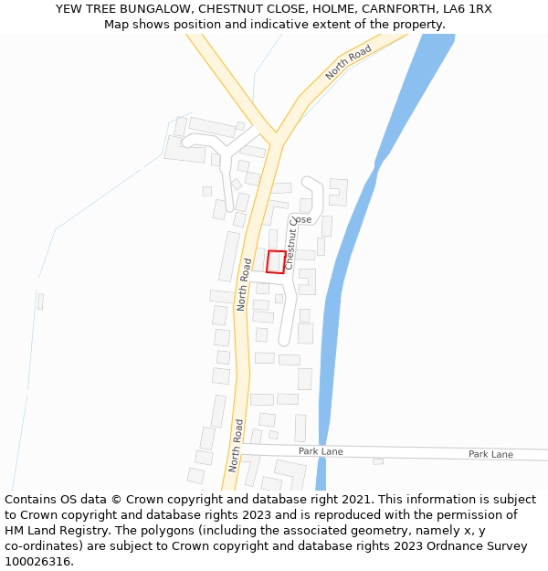 YEW TREE BUNGALOW, CHESTNUT CLOSE, HOLME, CARNFORTH, LA6 1RX: Location map and indicative extent of plot