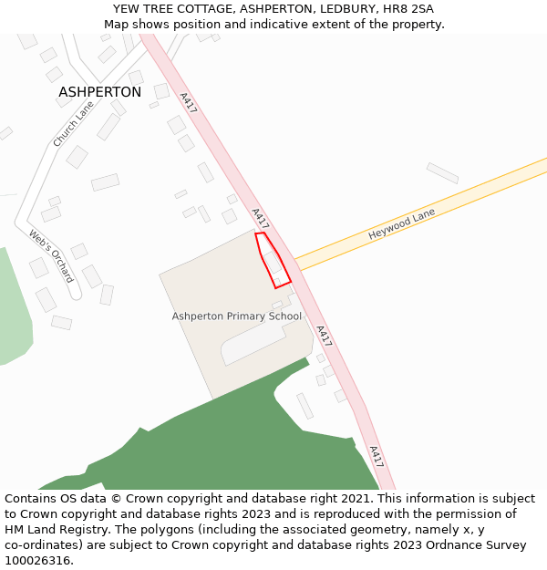 YEW TREE COTTAGE, ASHPERTON, LEDBURY, HR8 2SA: Location map and indicative extent of plot