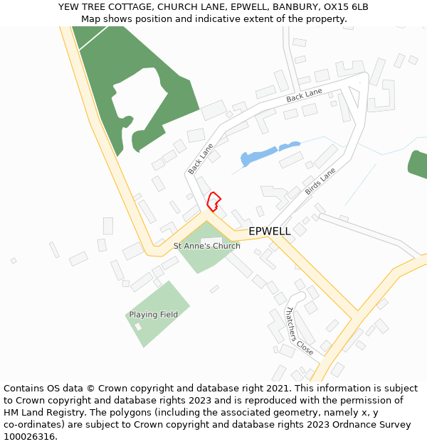 YEW TREE COTTAGE, CHURCH LANE, EPWELL, BANBURY, OX15 6LB: Location map and indicative extent of plot