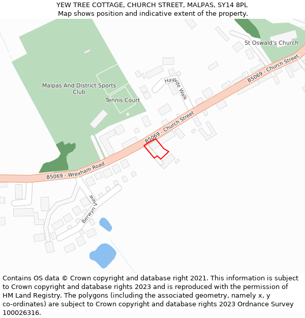 YEW TREE COTTAGE, CHURCH STREET, MALPAS, SY14 8PL: Location map and indicative extent of plot