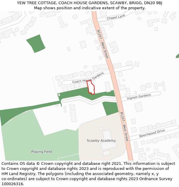 YEW TREE COTTAGE, COACH HOUSE GARDENS, SCAWBY, BRIGG, DN20 9BJ: Location map and indicative extent of plot