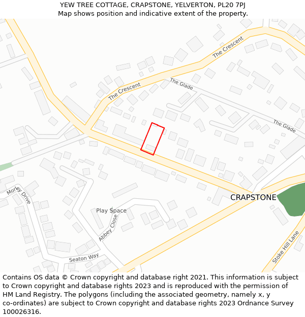 YEW TREE COTTAGE, CRAPSTONE, YELVERTON, PL20 7PJ: Location map and indicative extent of plot