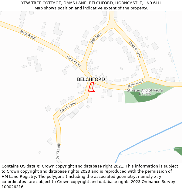 YEW TREE COTTAGE, DAMS LANE, BELCHFORD, HORNCASTLE, LN9 6LH: Location map and indicative extent of plot