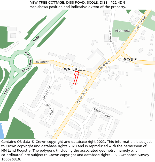 YEW TREE COTTAGE, DISS ROAD, SCOLE, DISS, IP21 4DN: Location map and indicative extent of plot