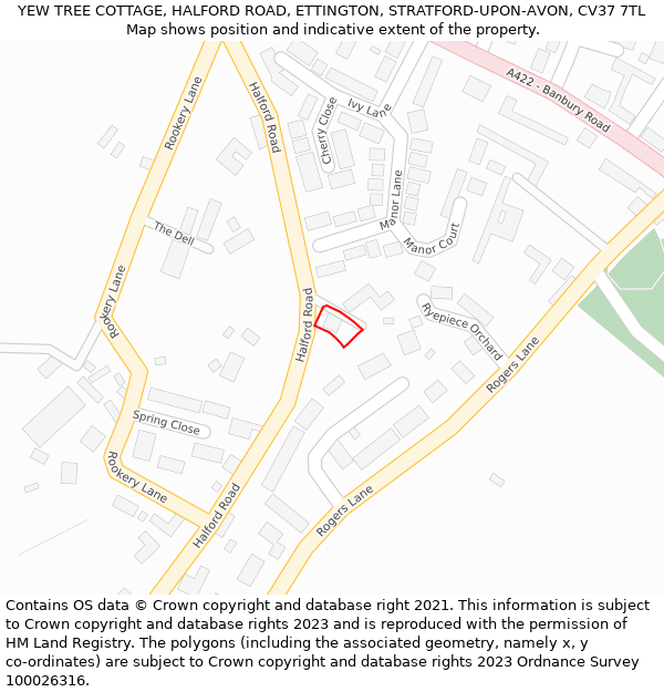 YEW TREE COTTAGE, HALFORD ROAD, ETTINGTON, STRATFORD-UPON-AVON, CV37 7TL: Location map and indicative extent of plot