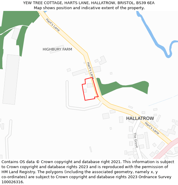 YEW TREE COTTAGE, HARTS LANE, HALLATROW, BRISTOL, BS39 6EA: Location map and indicative extent of plot