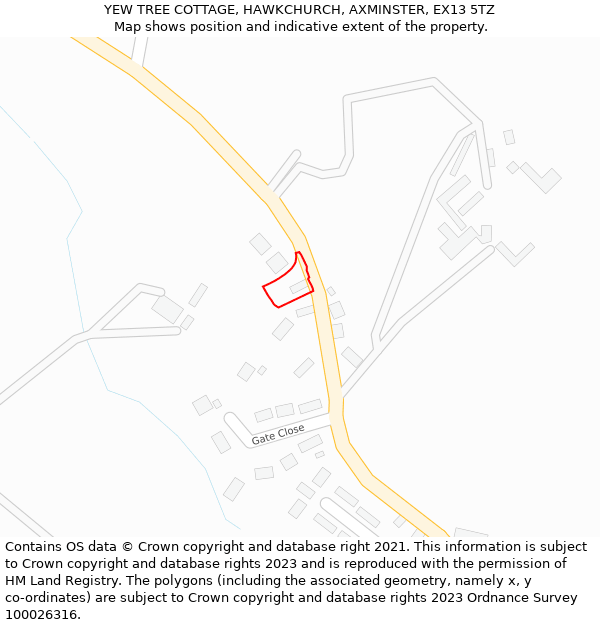YEW TREE COTTAGE, HAWKCHURCH, AXMINSTER, EX13 5TZ: Location map and indicative extent of plot