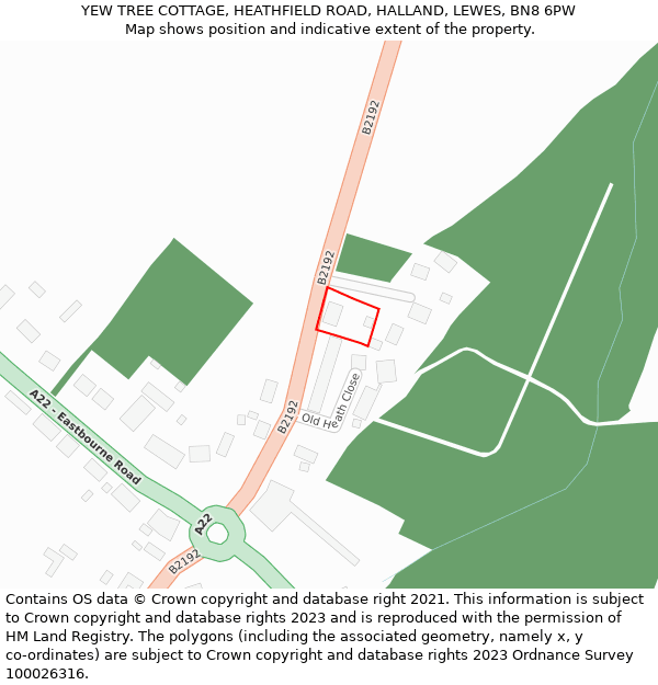 YEW TREE COTTAGE, HEATHFIELD ROAD, HALLAND, LEWES, BN8 6PW: Location map and indicative extent of plot