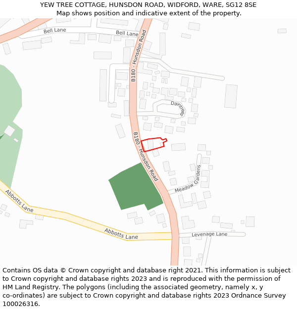 YEW TREE COTTAGE, HUNSDON ROAD, WIDFORD, WARE, SG12 8SE: Location map and indicative extent of plot