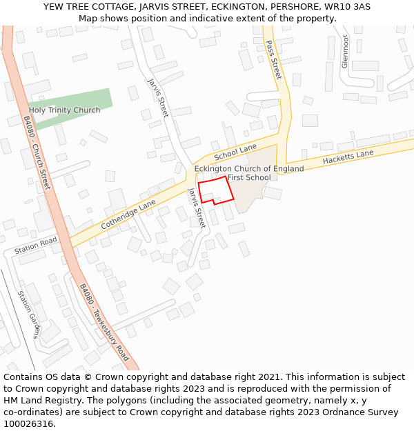 YEW TREE COTTAGE, JARVIS STREET, ECKINGTON, PERSHORE, WR10 3AS: Location map and indicative extent of plot