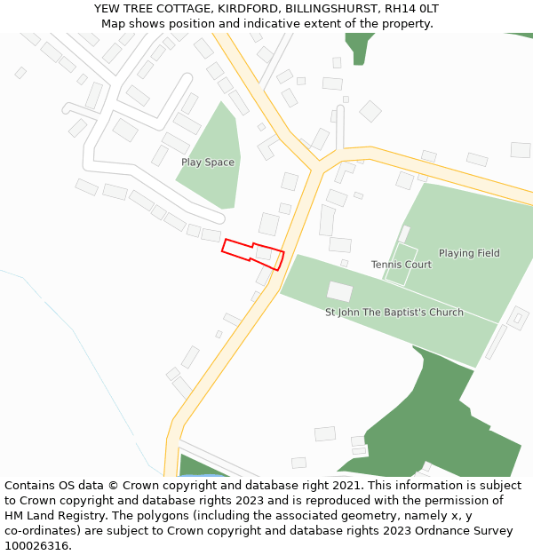 YEW TREE COTTAGE, KIRDFORD, BILLINGSHURST, RH14 0LT: Location map and indicative extent of plot