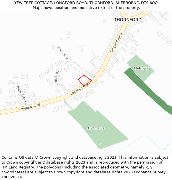 YEW TREE COTTAGE, LONGFORD ROAD, THORNFORD, SHERBORNE, DT9 6QQ: Location map and indicative extent of plot