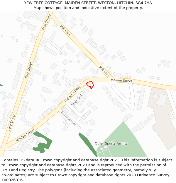 YEW TREE COTTAGE, MAIDEN STREET, WESTON, HITCHIN, SG4 7AA: Location map and indicative extent of plot