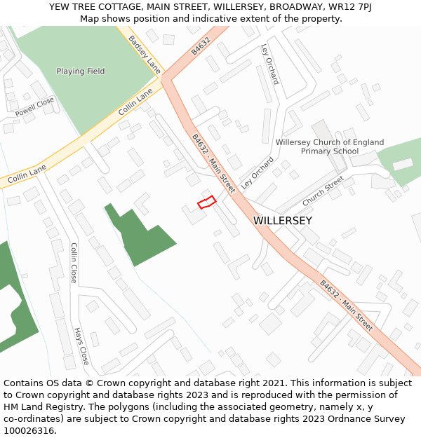 YEW TREE COTTAGE, MAIN STREET, WILLERSEY, BROADWAY, WR12 7PJ: Location map and indicative extent of plot