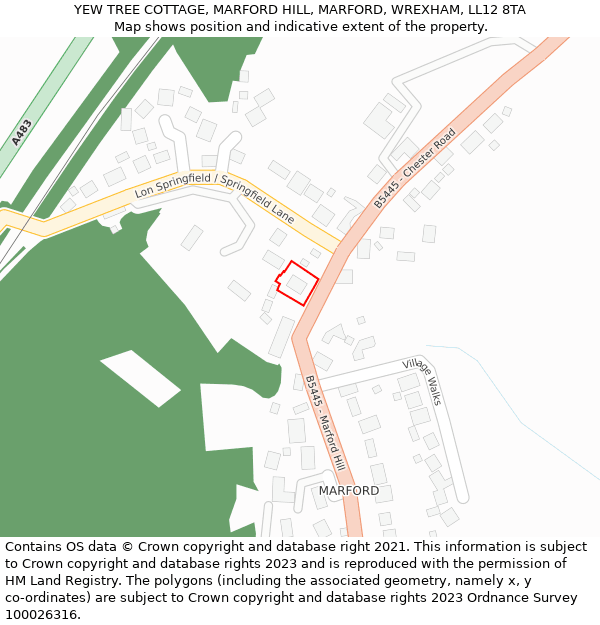 YEW TREE COTTAGE, MARFORD HILL, MARFORD, WREXHAM, LL12 8TA: Location map and indicative extent of plot