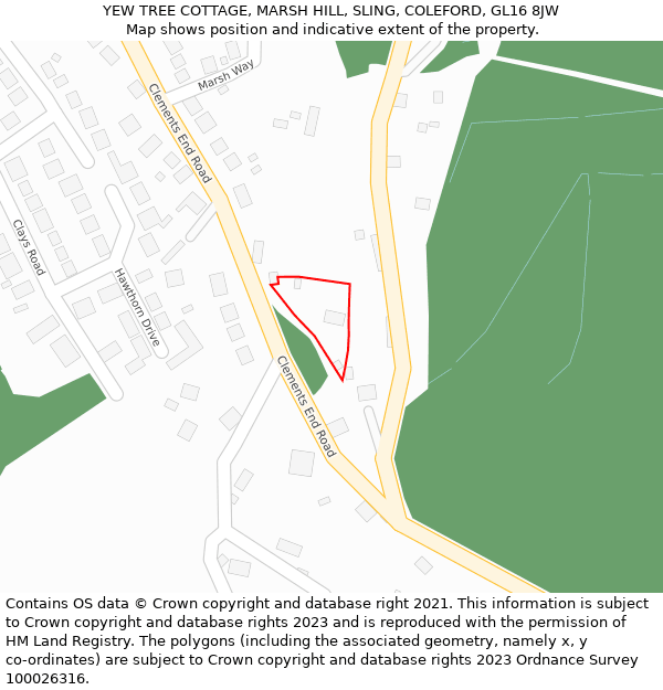 YEW TREE COTTAGE, MARSH HILL, SLING, COLEFORD, GL16 8JW: Location map and indicative extent of plot