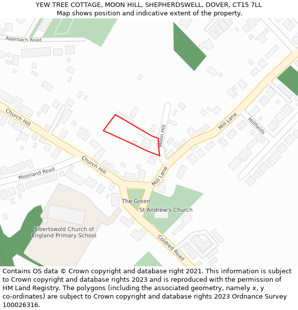 YEW TREE COTTAGE, MOON HILL, SHEPHERDSWELL, DOVER, CT15 7LL: Location map and indicative extent of plot