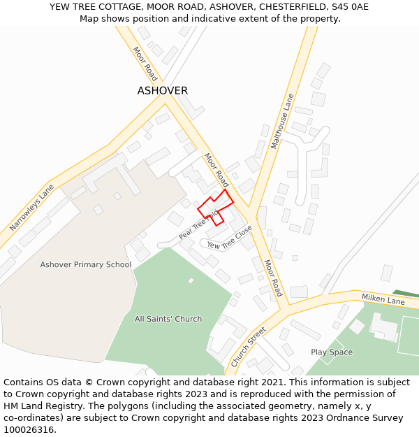 YEW TREE COTTAGE, MOOR ROAD, ASHOVER, CHESTERFIELD, S45 0AE: Location map and indicative extent of plot
