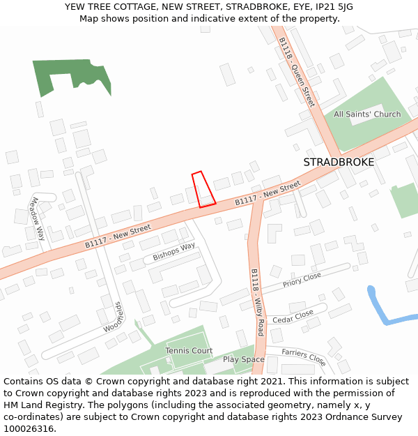 YEW TREE COTTAGE, NEW STREET, STRADBROKE, EYE, IP21 5JG: Location map and indicative extent of plot