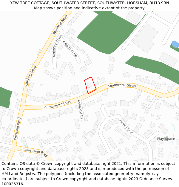 YEW TREE COTTAGE, SOUTHWATER STREET, SOUTHWATER, HORSHAM, RH13 9BN: Location map and indicative extent of plot