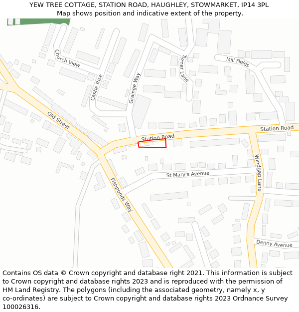 YEW TREE COTTAGE, STATION ROAD, HAUGHLEY, STOWMARKET, IP14 3PL: Location map and indicative extent of plot