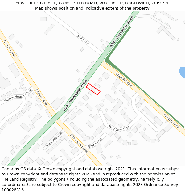 YEW TREE COTTAGE, WORCESTER ROAD, WYCHBOLD, DROITWICH, WR9 7PF: Location map and indicative extent of plot