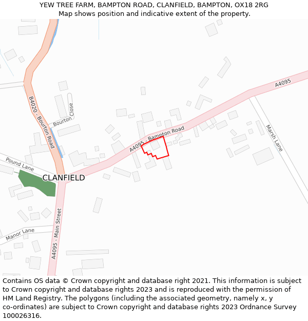 YEW TREE FARM, BAMPTON ROAD, CLANFIELD, BAMPTON, OX18 2RG: Location map and indicative extent of plot