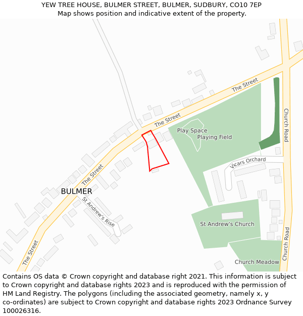 YEW TREE HOUSE, BULMER STREET, BULMER, SUDBURY, CO10 7EP: Location map and indicative extent of plot