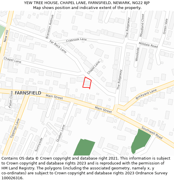 YEW TREE HOUSE, CHAPEL LANE, FARNSFIELD, NEWARK, NG22 8JP: Location map and indicative extent of plot