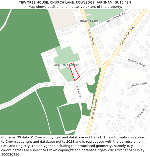 YEW TREE HOUSE, CHURCH LANE, ROWLEDGE, FARNHAM, GU10 4EN: Location map and indicative extent of plot