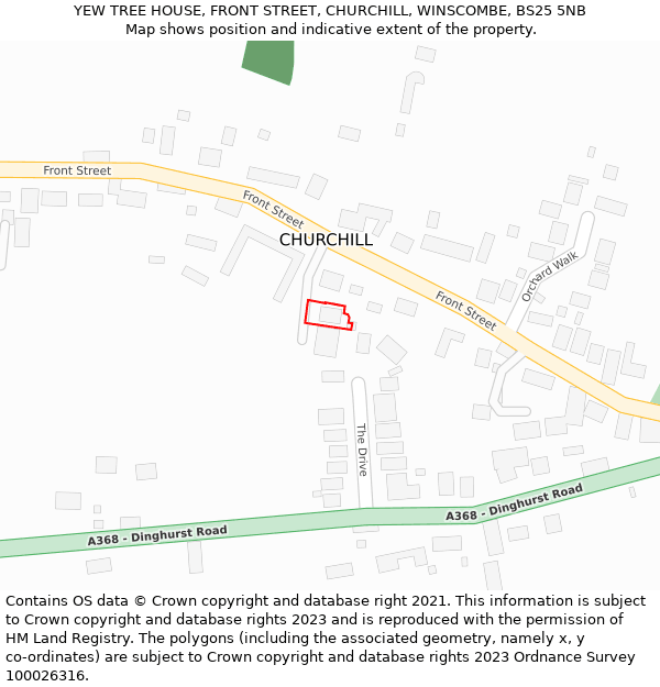 YEW TREE HOUSE, FRONT STREET, CHURCHILL, WINSCOMBE, BS25 5NB: Location map and indicative extent of plot